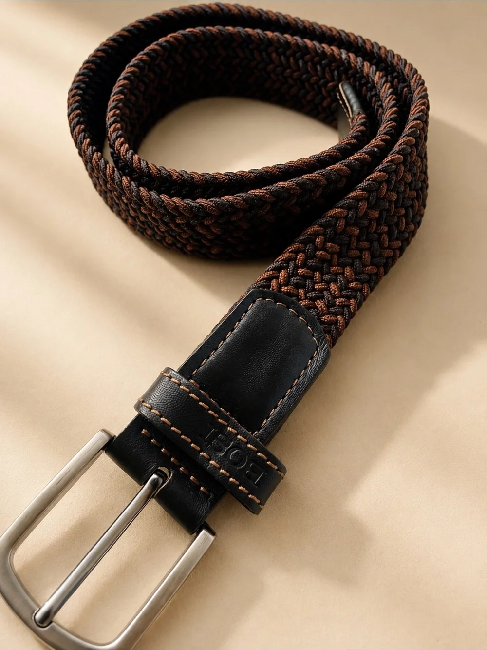 Men BOSI Brown & Black Woven Stretch Belt